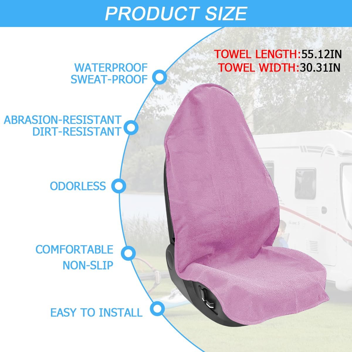 55.12 x 29.53 Inch Washable Towel Front Seat Cover, Pink image 2