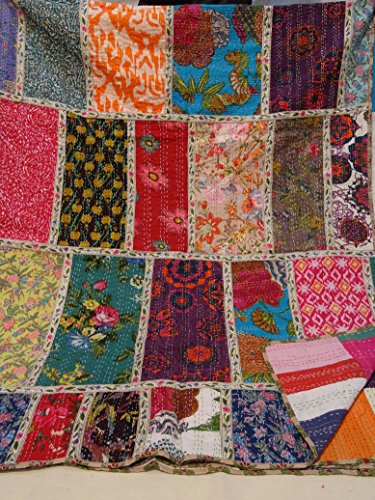 Couvre-lit Kantha bohème 2,30x2,75m patchwork multicolore