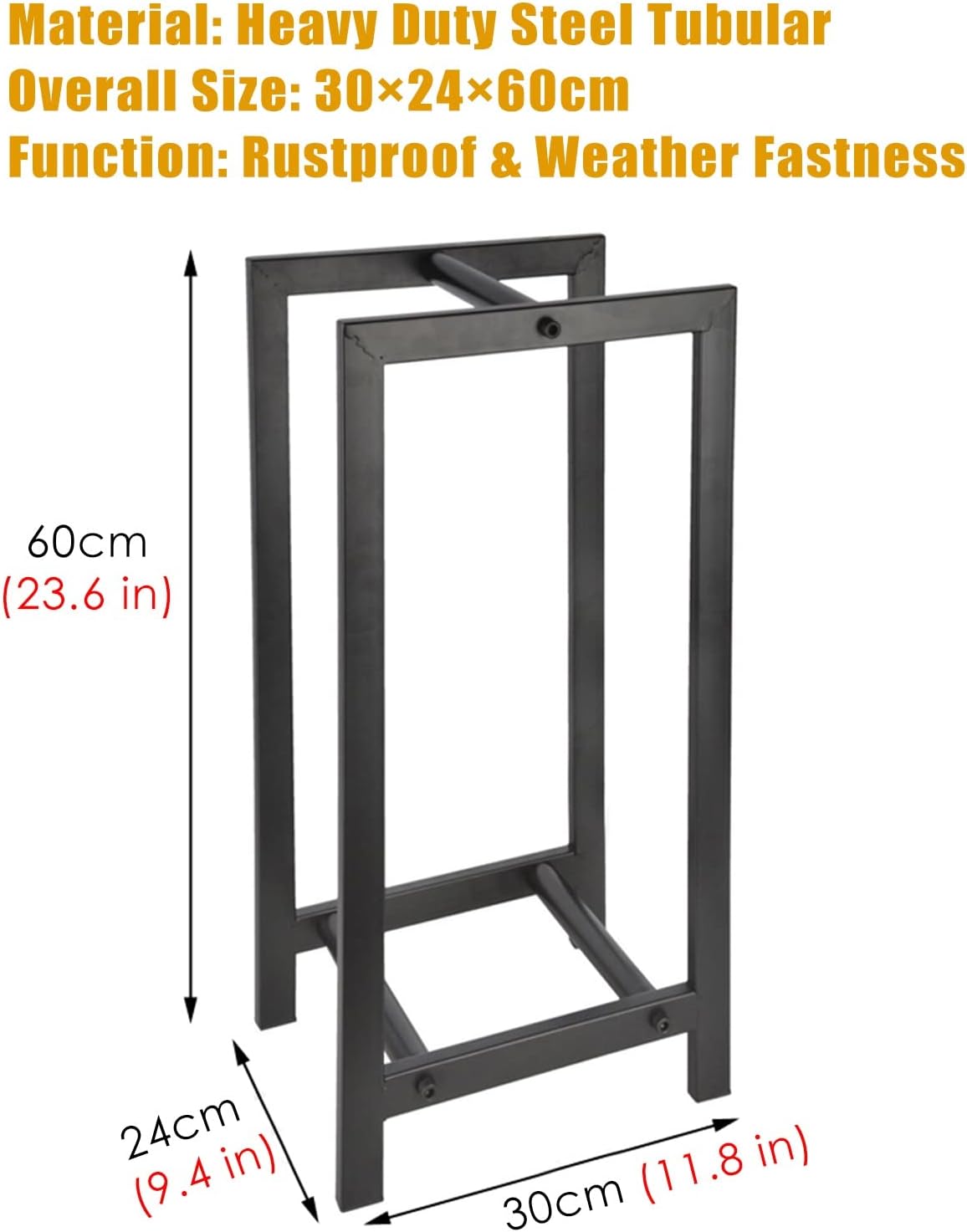 Tall Firewood Rack for Wood Burning Stove/Patio Firepit Heavy Duty 60cm Durable Logs Storage Stand and Bin Holder