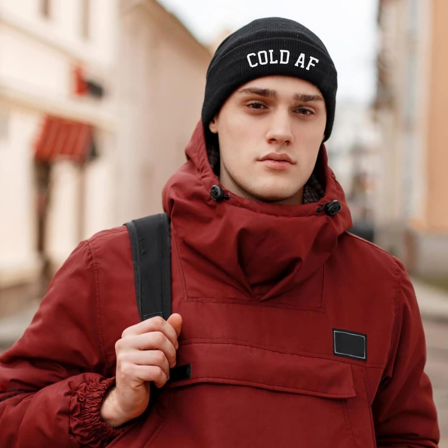 Winter Hat Beanie for Men Women Cold AF Funny Slouchy Knit Cuffed Beanie Skull Cap Hat Custom Unisex Warm Soft Headwear, Birthday Gifts for Him Her Boys Mom Dad Wife Husband Black - Image 6