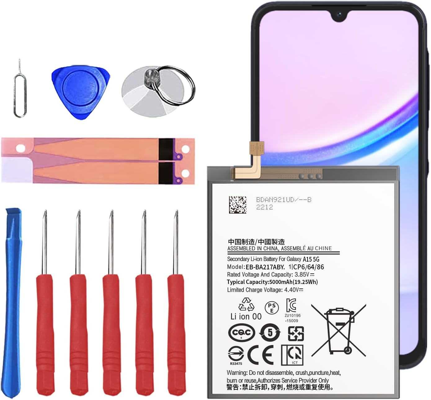 Replacement Battery for Galaxy A15 5G Compatible for Samsung Galaxy A15 5G,SM-A156B SM-A156B/DS SM-A156P SM-A156P/DS SM-A156U1/DS with Tool Kits