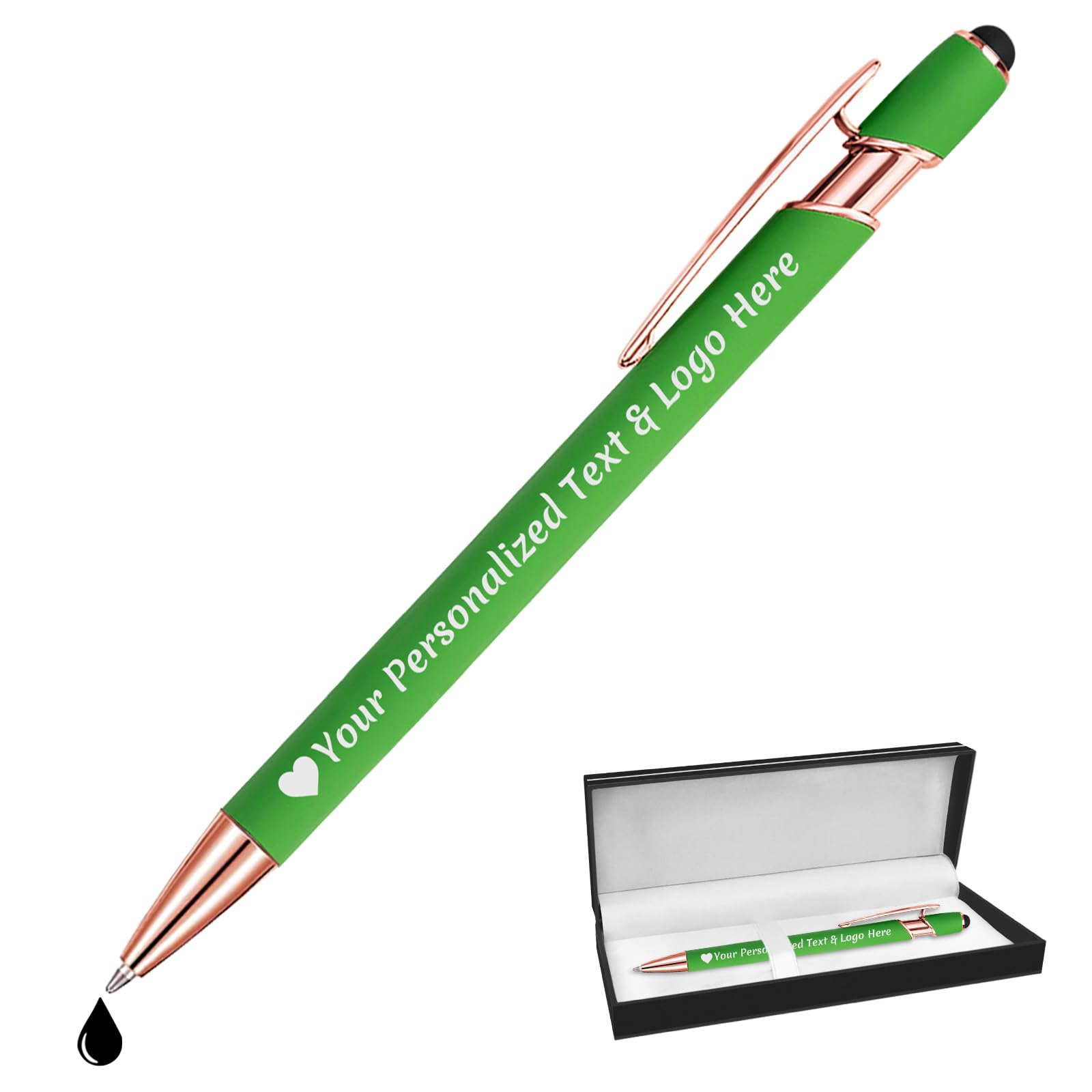 STREADVE Personalised Pen Add Your Own Logo Name Pens Engraved Customised Ballpoint Pen Writing Stylus Pen Custom St. Patrick's Day Birthday Gift Unique Present, Green — image 1