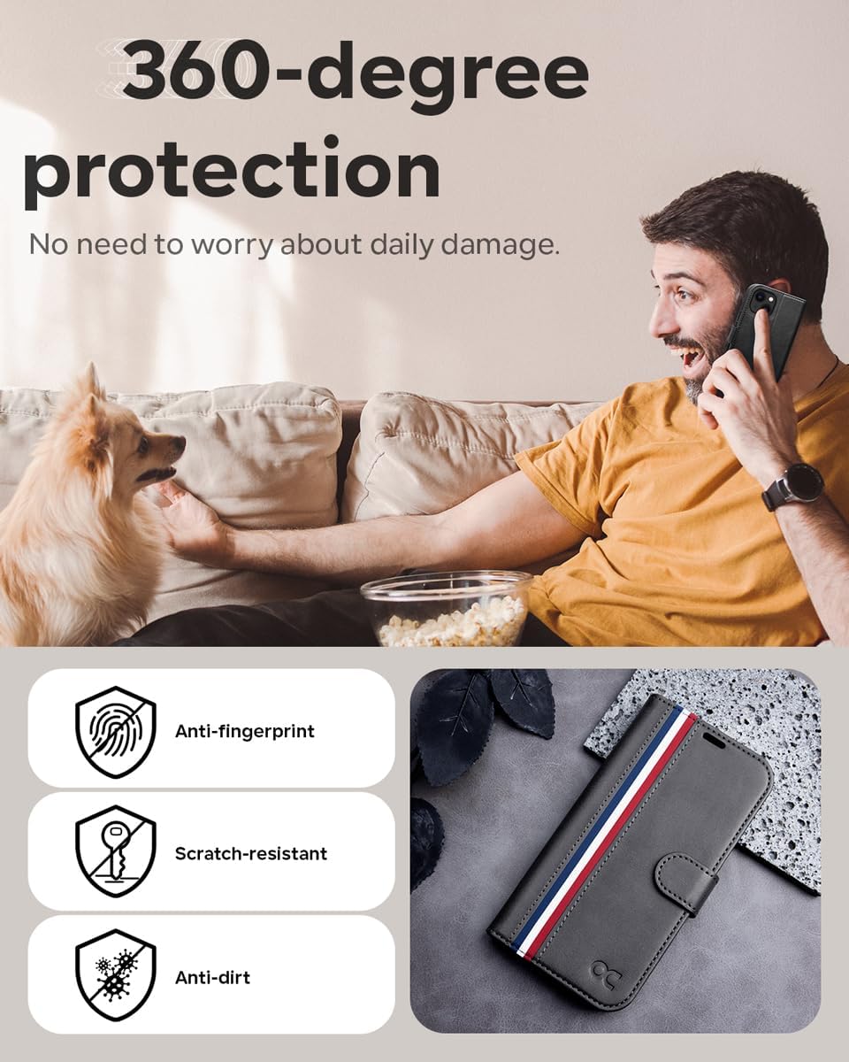 OCASE Compatible with iPhone 15 Pro Wallet Case, PU Leather Flip Folio Case with Card Holders RFID Blocking Kickstand [Shockproof TPU Inner Shell] Phone Cover 6.1 Inch 2023, Spliced Gray