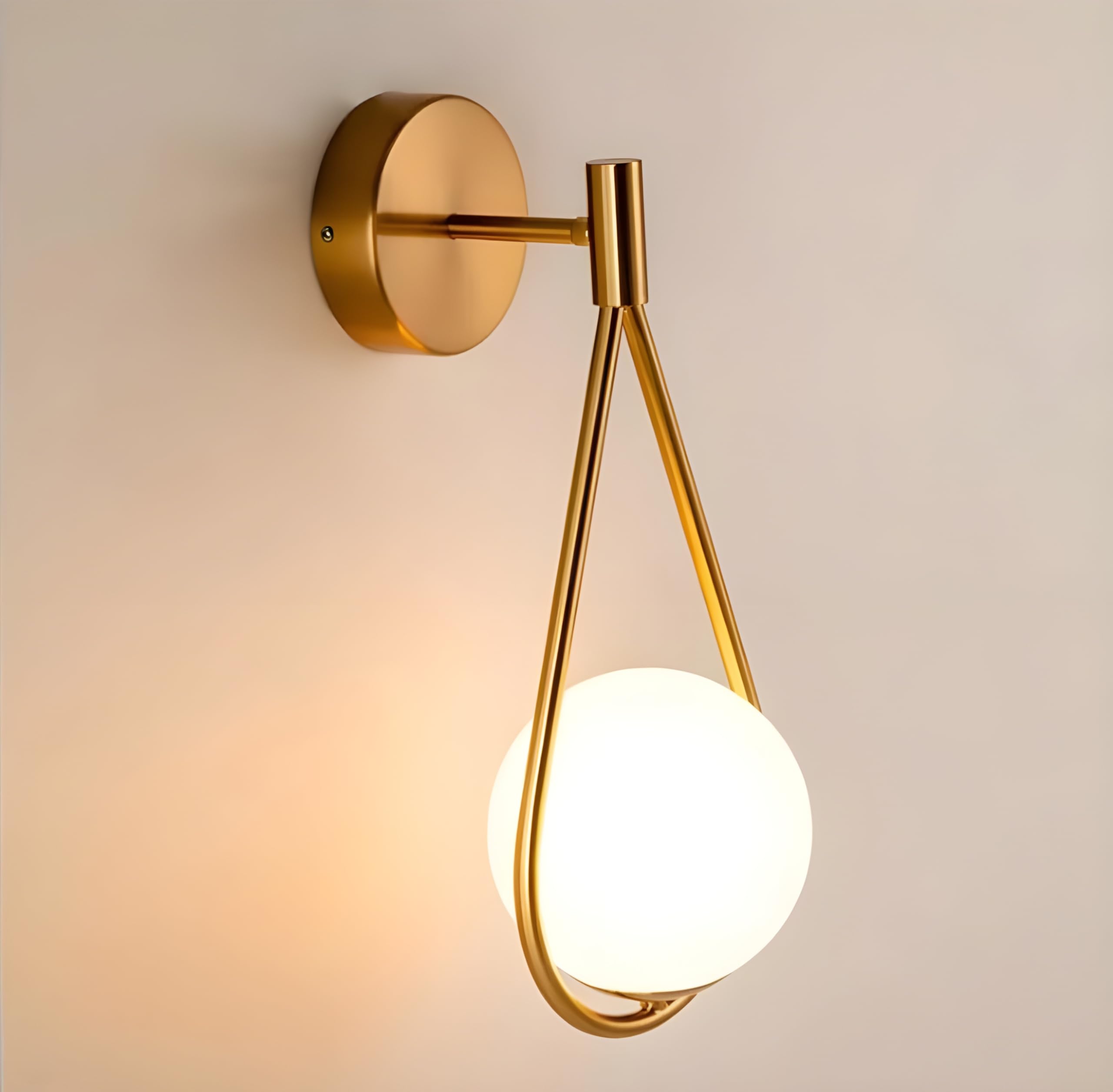GLOMZY Golden Metal & Glass Wall Light for Living Room Modern/Wall Lamps for Bedroom, Living Room/Wall Lights for Home Decoration/Bedside Wall lamp (Racket Shape) (Pack of 2) (Without Bulb) 1