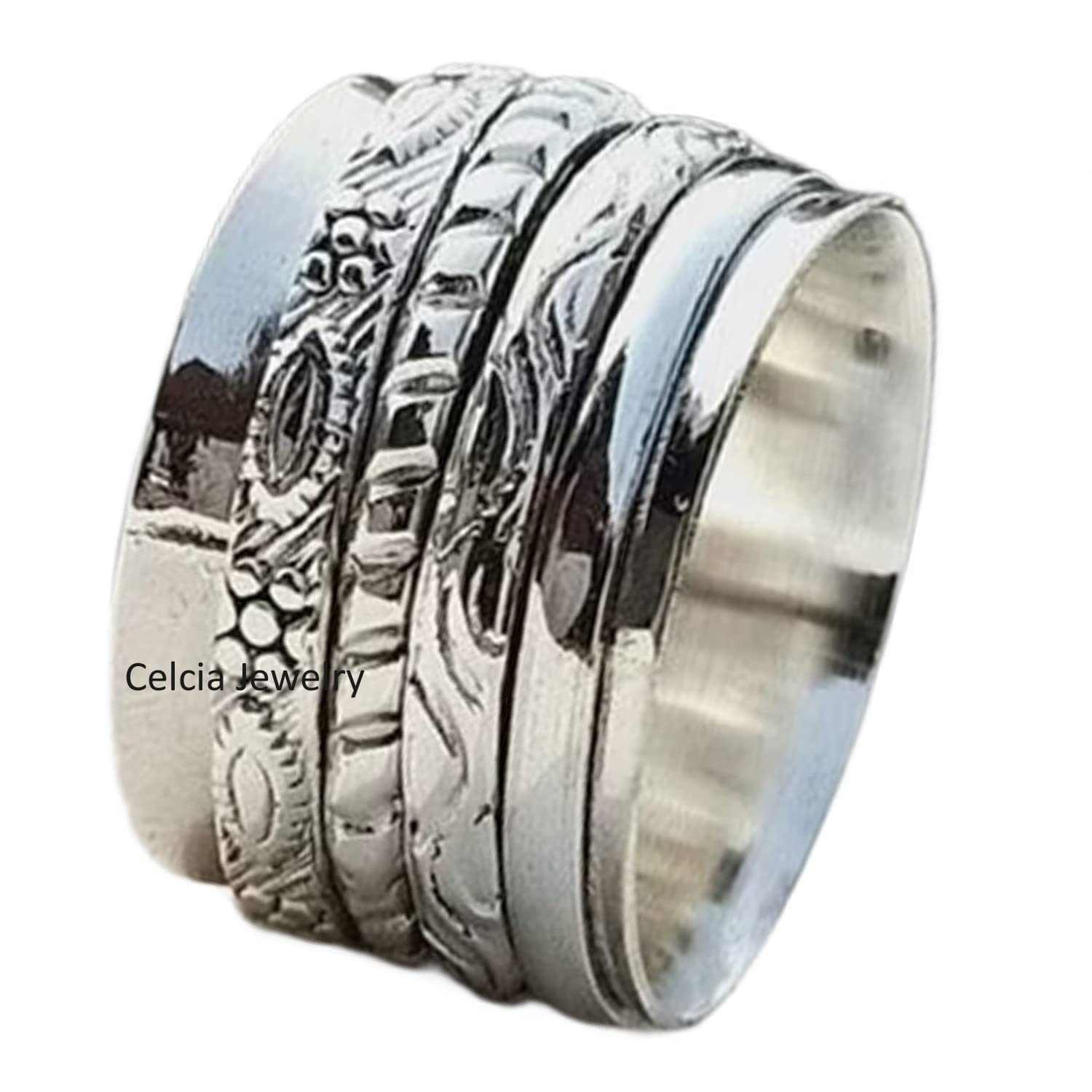 Bijoux de méditation en argent sterling 925 pour femmes et hommes, bague délicate tournante avec bande de pouce (taille USA 7)