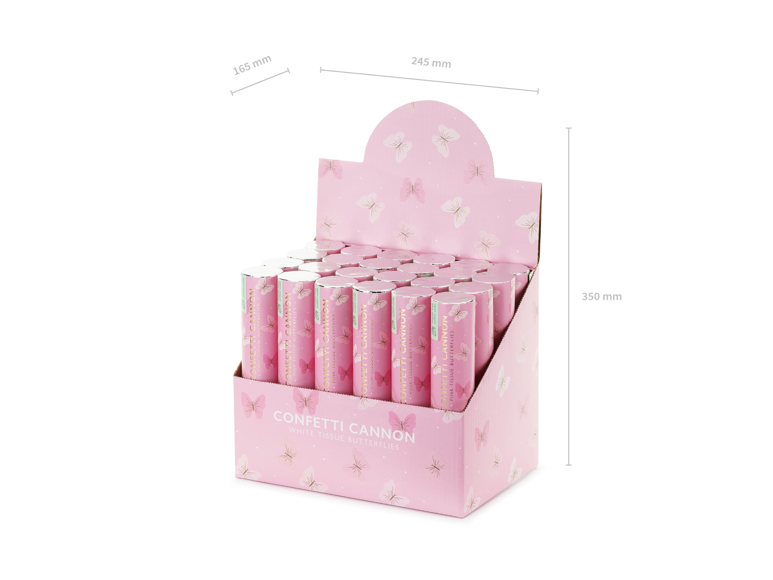 Konfettikanone mit Schmetterlingen 20cm x 24 STK- 5 bis 8 m Effekthöhe - Konfetti Kanone Geburtstag Hochzeit - Party Popper - Konfettiregen Shooter - Konfettibombe - Rosa
