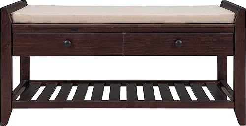 Miniatura 9 de Harper & Bright Designs TREXM Zapatero con asiento acolchado y cajones, banco de almacenamiento multiusos para entrada (espresso)