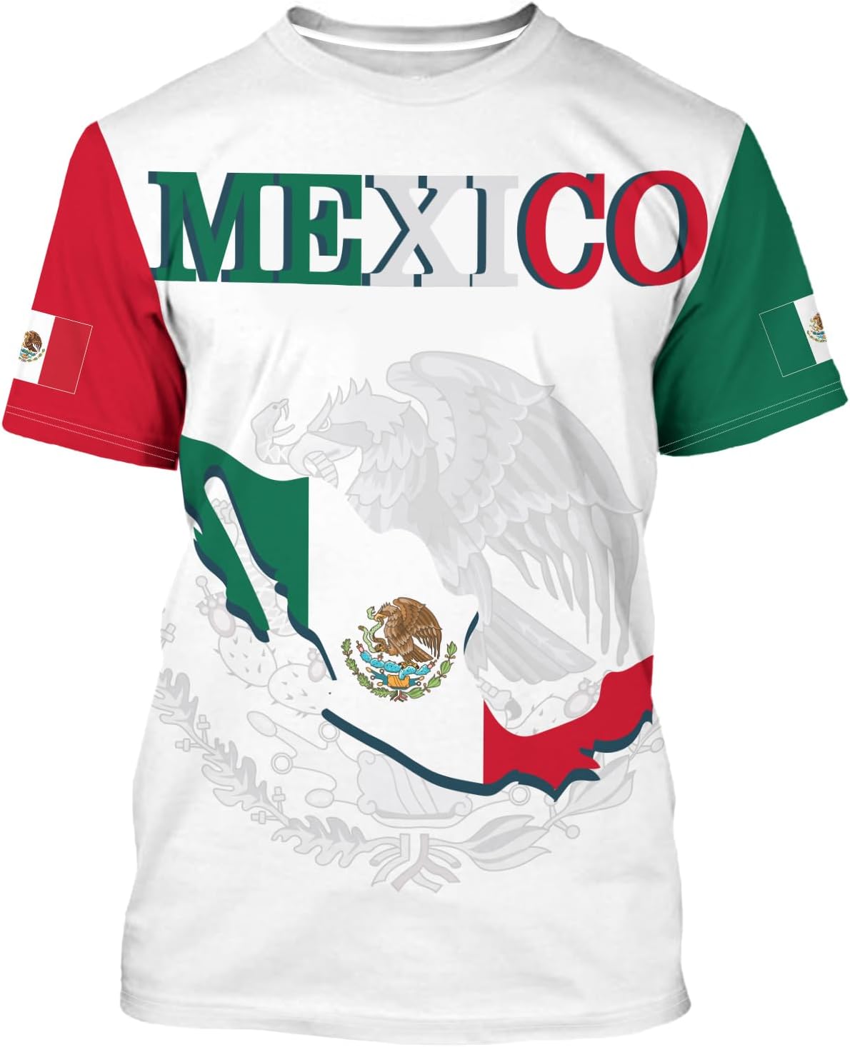 Mexico T-Shirt Mexican Flag Shirt Unisex Round Neck Short Sleeve 3D T-Shirt Top