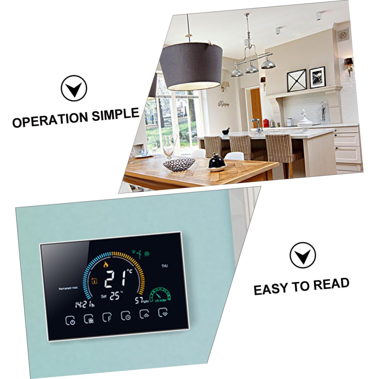 Intelligenter Raumthermostat 95-240v mit 5a Schwarz, Touchscreen | 4, 8 Zoll Lcd, 5-35℃ Einstellbereich, 86mm Kassette und 60mm Rundbox