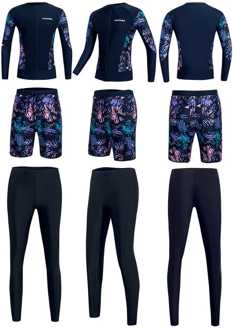 [ジュタオピン] ペアルック ラッシュガード 水着 フラワー セットアップ おしゃれ 長袖トップス ロングパンツ uvカット 3点セ