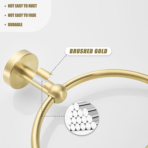 Miniatura 4 de Leyden Toallero de mano dorado cepillado, anillo de toalla de baño, colgador de toalla de mano de baño, colgadores montados en la pared medio