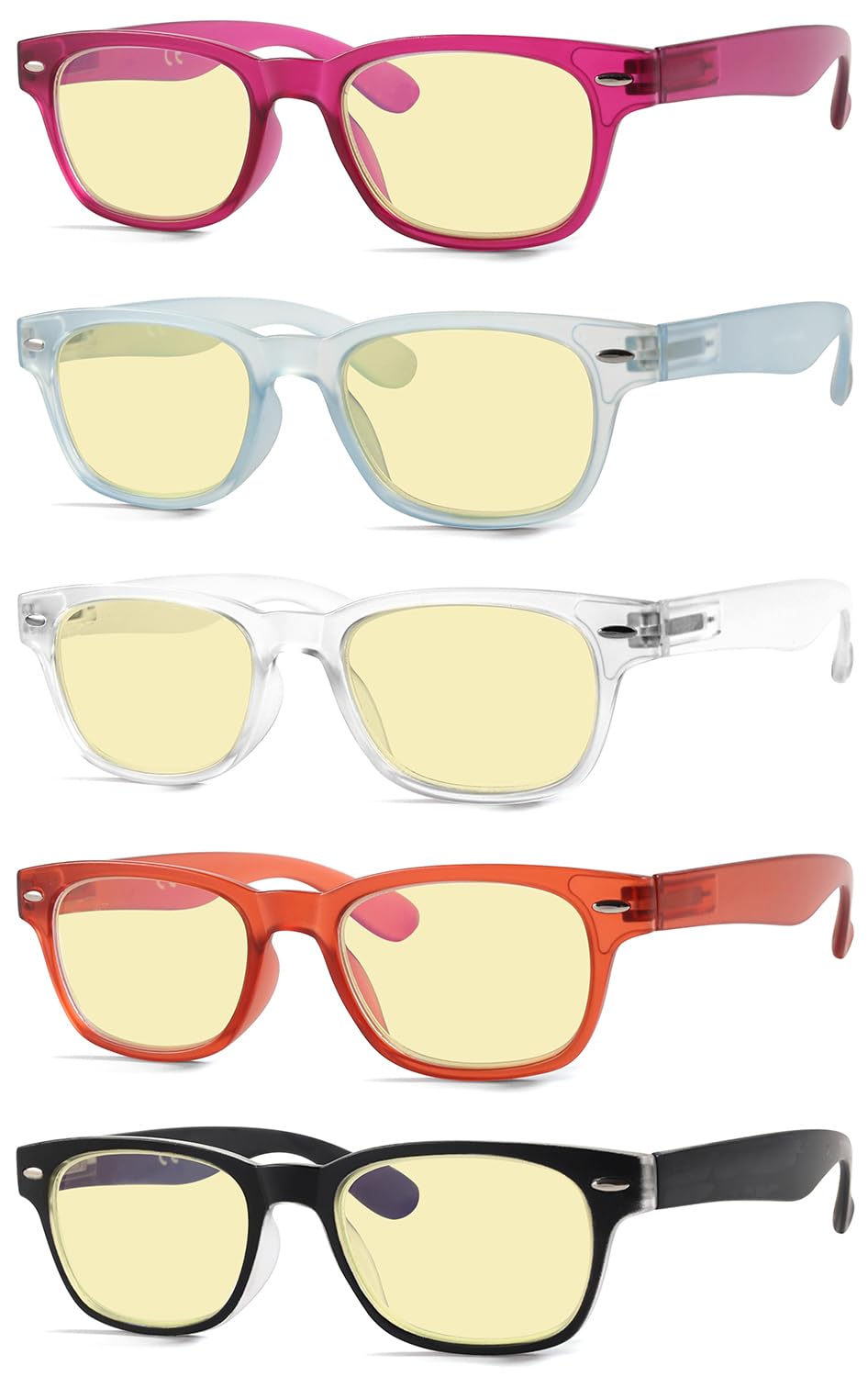 Eyekepper 5 Pack Yellow Tinted Filter Lens Reading Glasses Blue Light Blocking Computer Eyeglasses +0.75