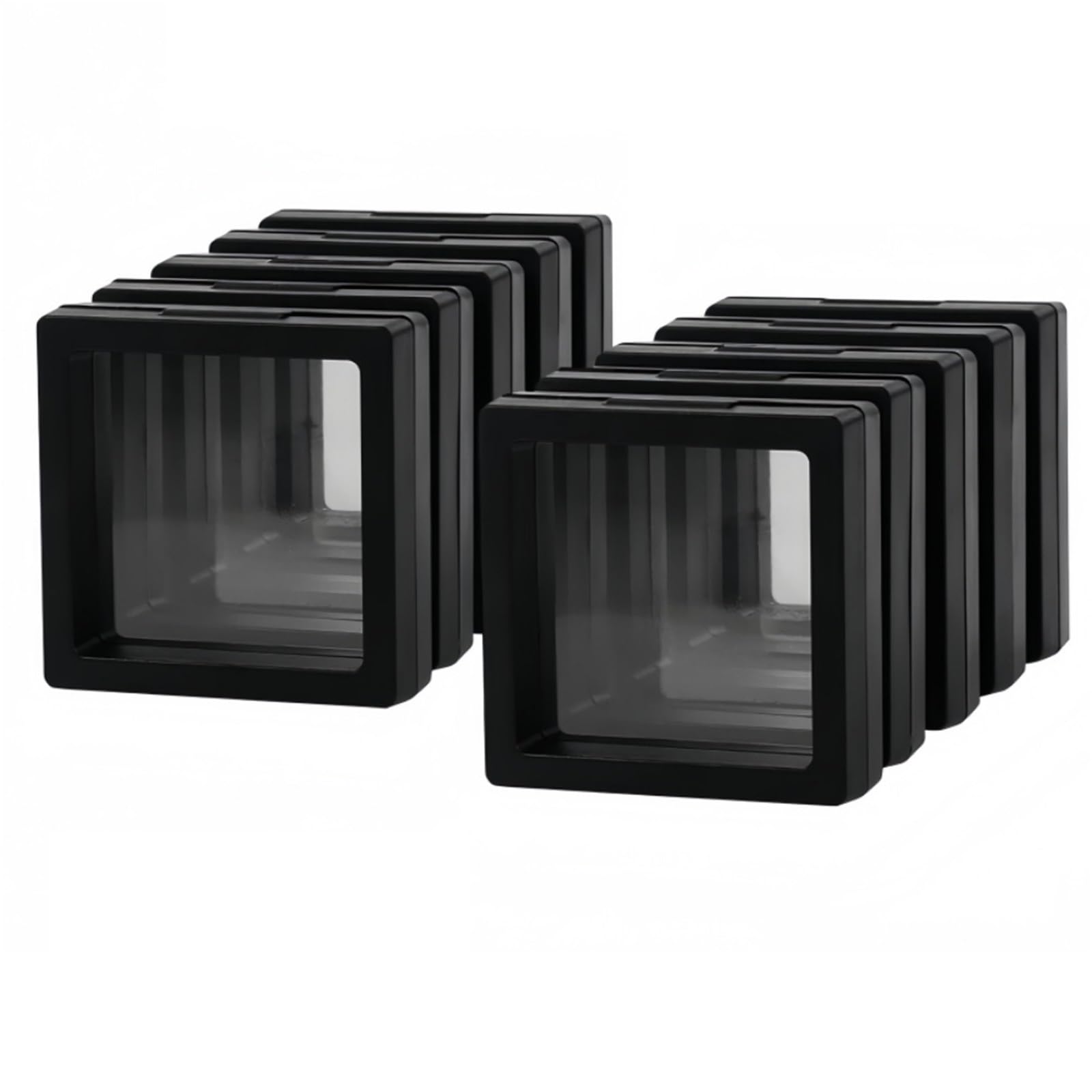 20pcs PE Film Display Box 3D Floating Coin Ring Necklace Earring Packaging 7x7cm Transparent Visible Jewelry Dustproof Storage For Earring Necklace Bracelet
