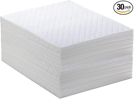 Spill Absorbent Pads 15" x 20" Heavyweight Oil Absorbing Mats,White Absorbing Heavy Weight Oil-Only Absorbent Mat Pad (30PCS)