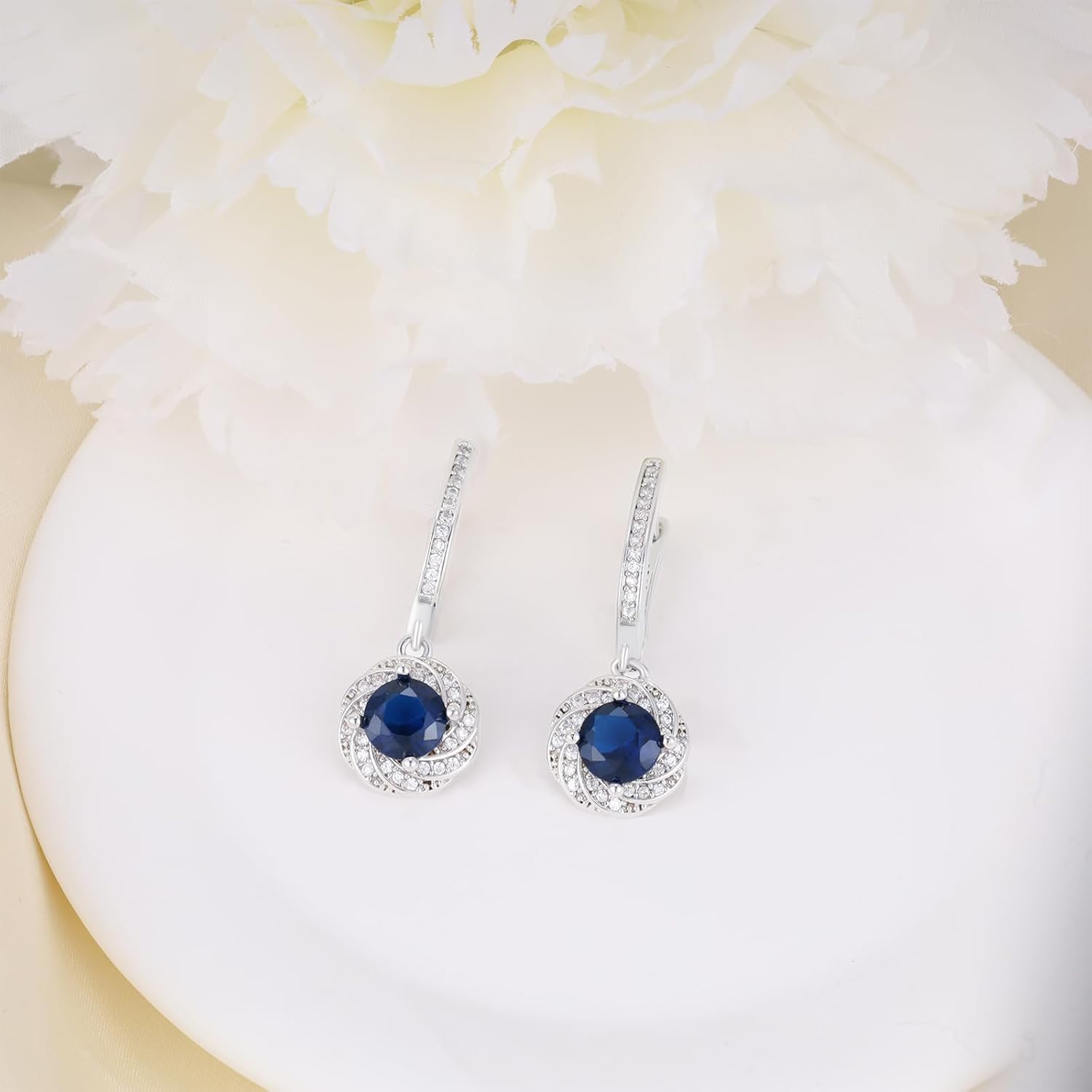 Hoop Dangle Earrings for Women Sterling Silver Hypoallergenic Sparkly Round Cubic Zirconia Halo Hoop Dangling Earrings Classic Spiral CZ Loop Earring with Charms Gifts for Bride Wife Wedding - Image 4