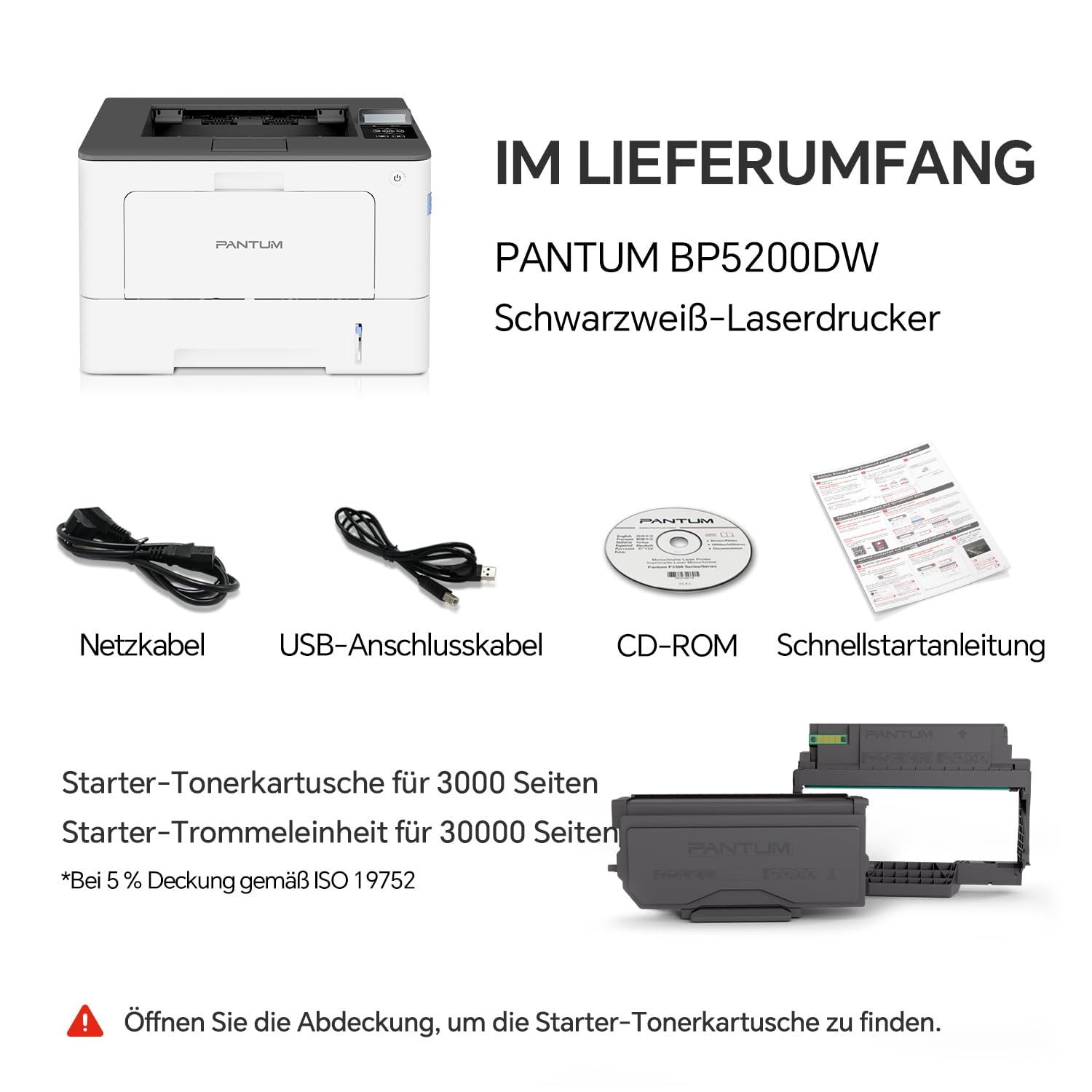 PANTUM BP5200DW Laserdrucker Schwarz Weiss, WLAN Drucker, Hohe Druckgeschwindigkeit 42 ppm, Automatischer Duplexdruck, USB, Ethernet, Airprint, A4, Inklusive 3000-Seiten-Starter-Tonerkartusche