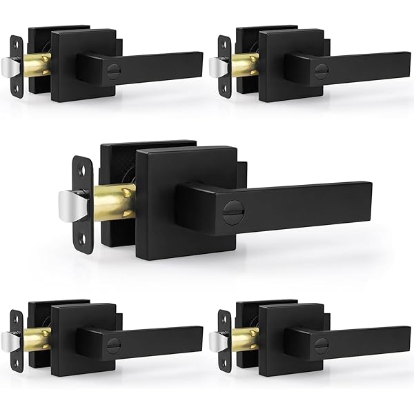 Estmoon 5 Pack Matte Black Door Handles Interior Door Knobs, Home Improvement Keyless Privacy Door Lock, Heavy Duty Zinc Alloy 2.07 lb Door Leverset for Bedrooms Bathrooms