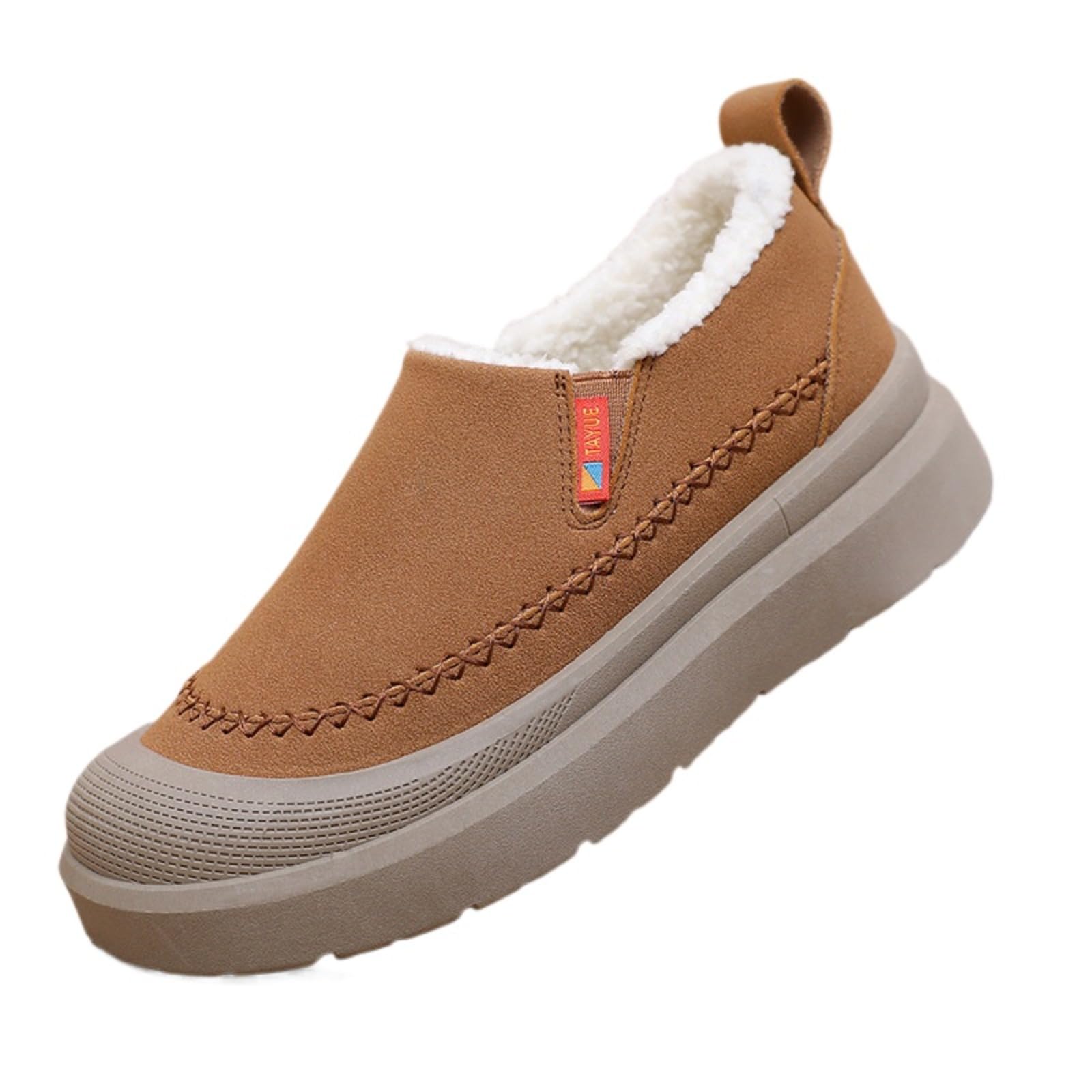 Womens Winter Thick Sole Fleece-Lined Snow Boots Comfortable Slip-On Non-Slip Soft Sole Warm Cozy for Cold Weather brown