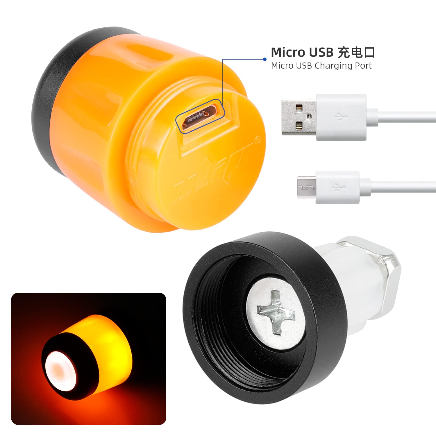 Poignée étendu + LED Lampes Clignotants Etanche Rechargeable pour Segway Ninebot Max G30 Extension de Guidon avec Lampe Feu (Noir+Noir Orange)