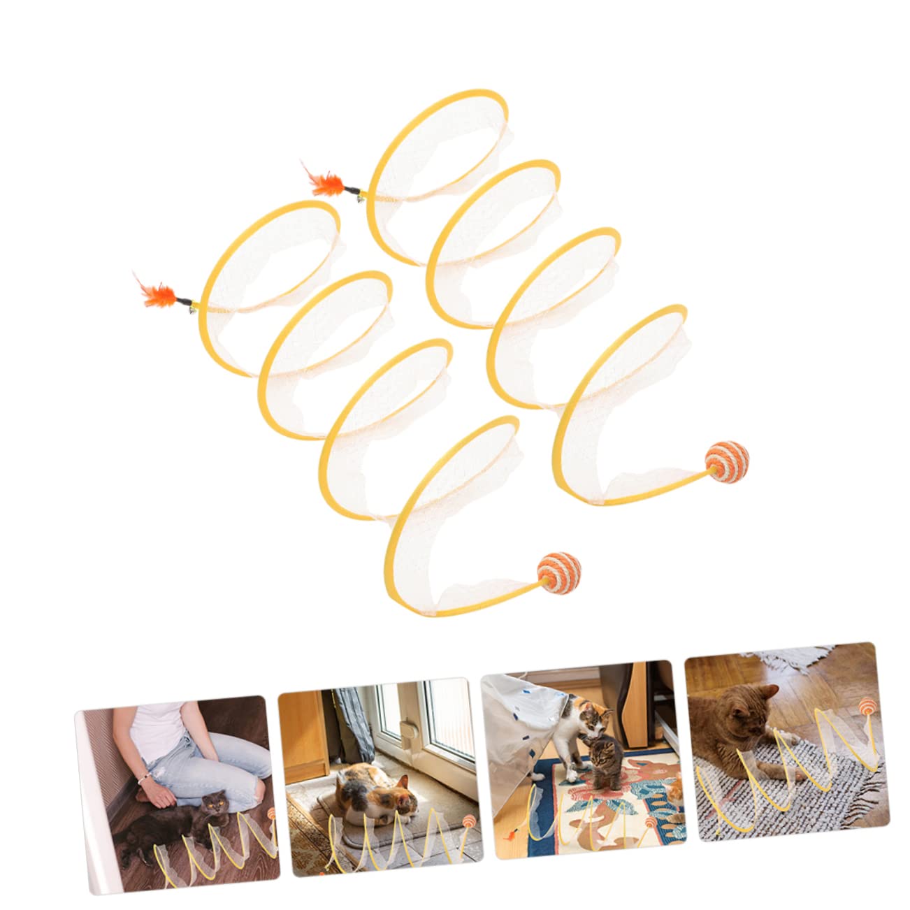 SUPVOX 6pièces Tunnel De Jeu Interactif pour Chats Kit De Jouets Pliables pour Chatons Accessoires Jute Et Plumes Parfait pour Divertissement à Domicile