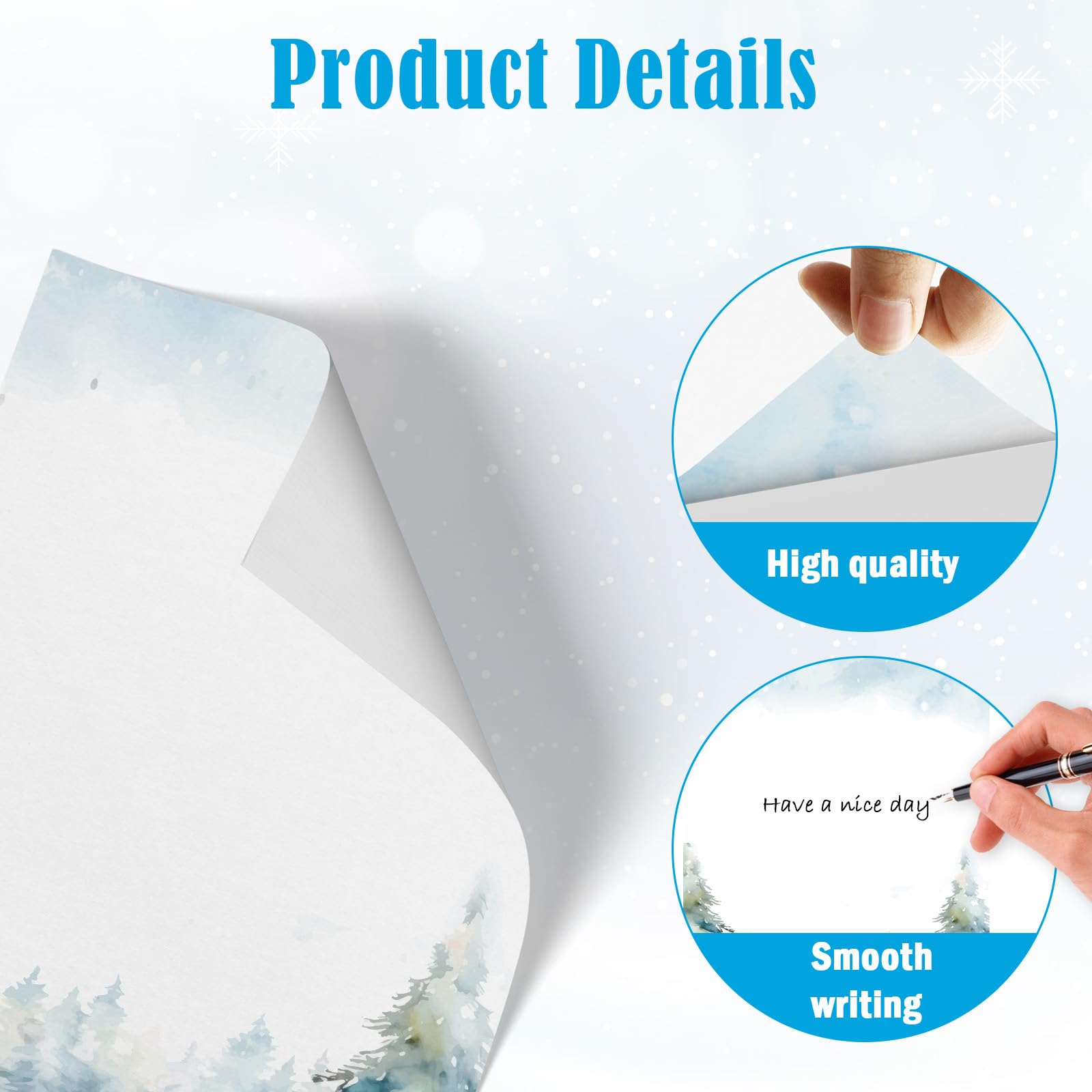100 piezas de papel de papelería de invierno de 8.5 x 11 pulgadas, papel decorativo con membrete de muñeco de nieve, papel decorativo para día festivo, escritura de cartas, papel de