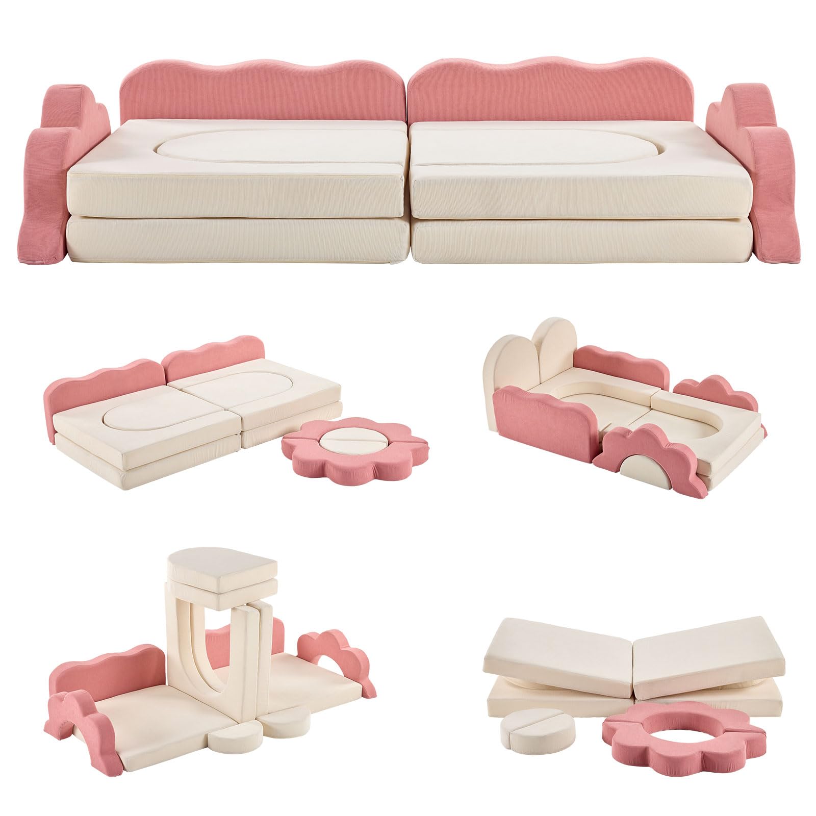 14/12-Piece Modular Kids Sofa Set All-Sponge Construction Grey Corduroy Free Combination Design