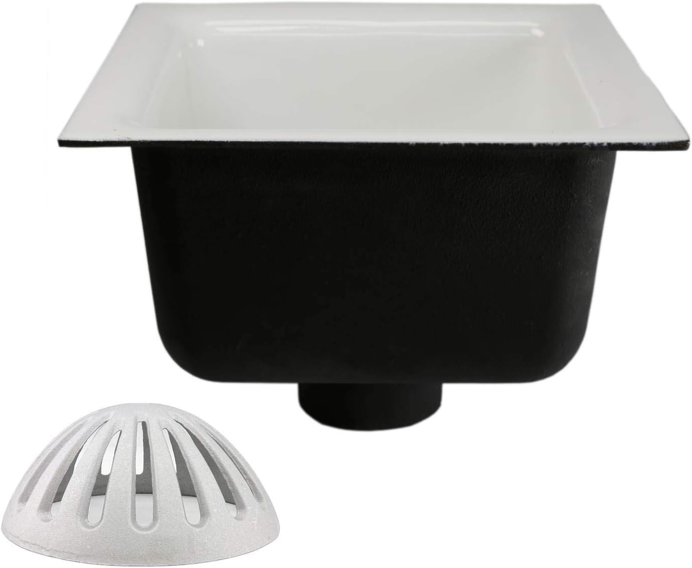 GSW Floor Sink with Dome Strainer, Cast Iron Body & Ceramic Surface 12”W x 12”L x 6”H - Perfect for Restaurant, Bar, Buffet (3” Drain)