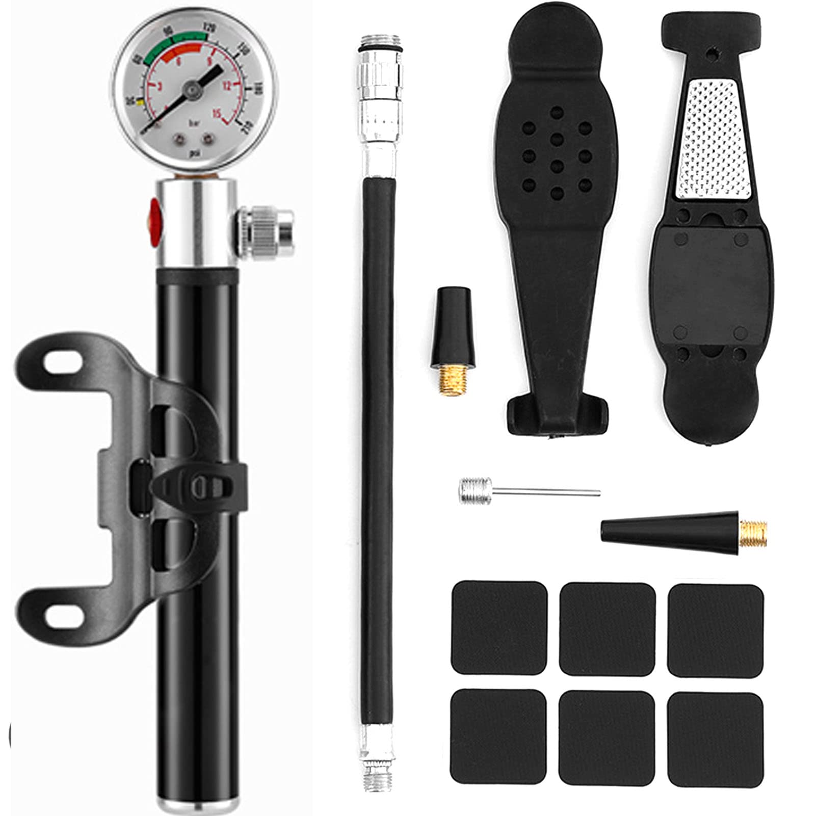 Mini pompa da bicicletta, pompa da bicicletta, adatta per le pompe da bicicletta con valvola e valvola per tutte le biciclette e l'anello di nuoto di calcio di pallacanestro ecc. Può essere installato