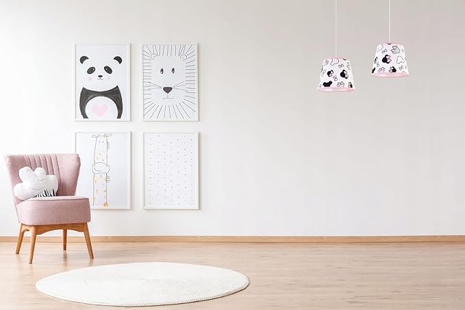 Light Home LH Light-Home - MINNIE - Pendellamp Kinder - Moderne Hanglampe voor Kinderkamer - Lampe met Lampenkap - Metaal en Materiaal - E27 - Klassiek 2-Lichtbronnen - Wit en Roze photo 3