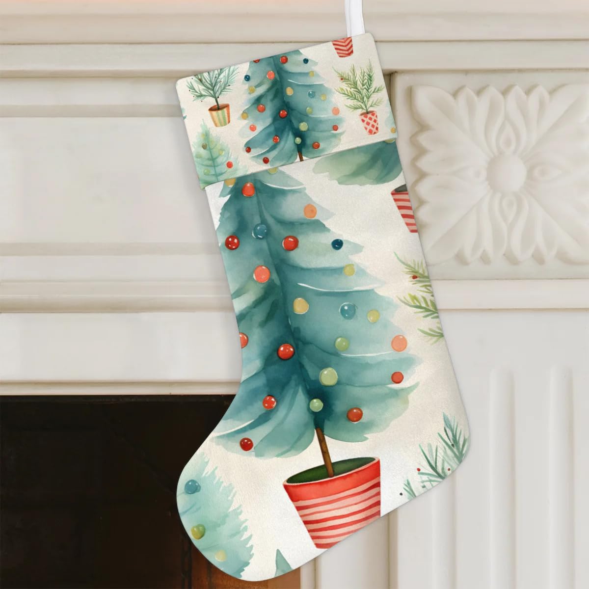 Christmas Stockings, 17.7in Christmas Tree Xmas Stocking Gift Treat Bags Graffiti Tree Xmas Stocking Hanging Ornaments for Xmas Party Gift Filler Fireplace Christmas Tree Decoration