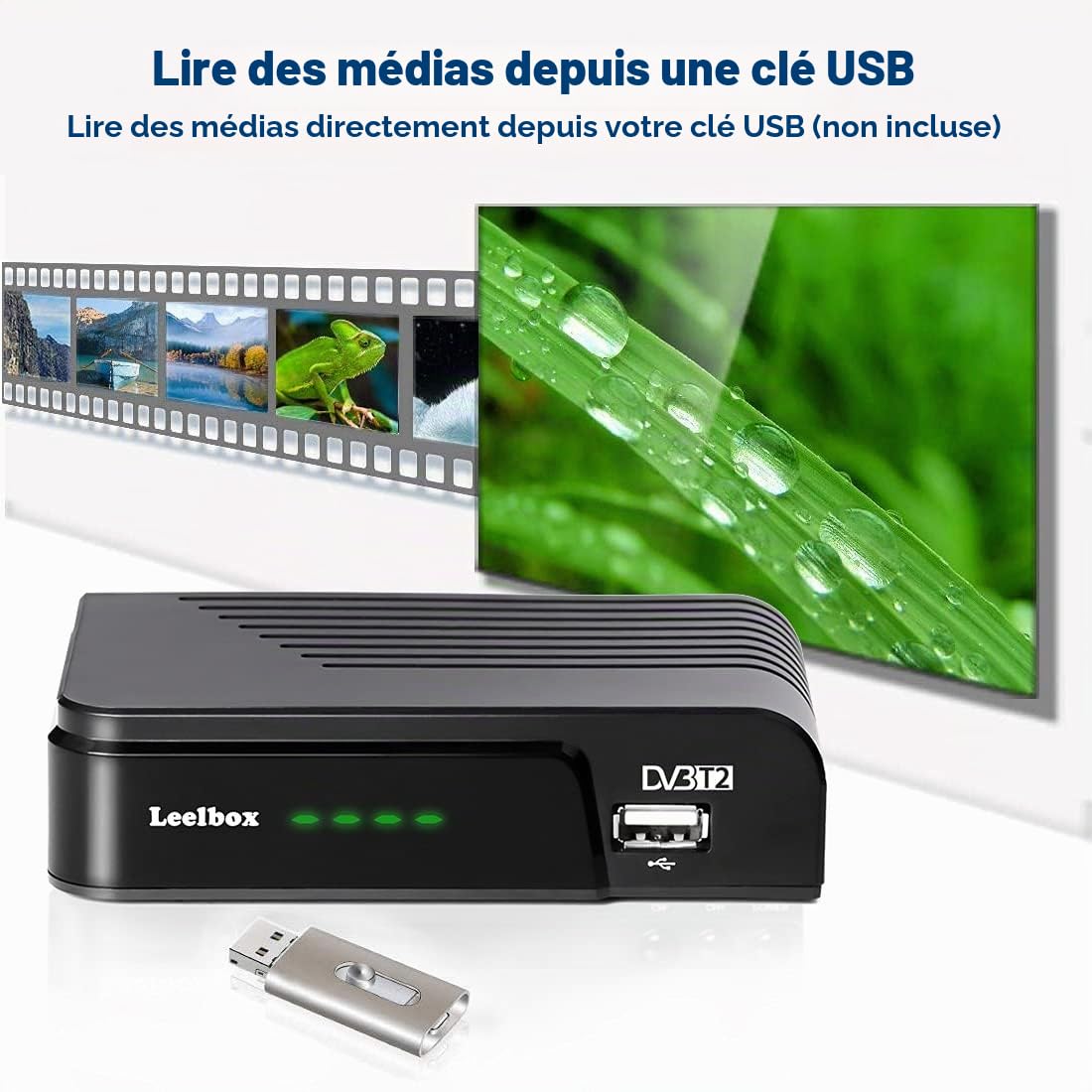 Décodeur TNT Full HD -DVB-T2, Tuner TNT Leelbox decodeur TNT HD pour TV Compatible HEVC264-1080p /3D /H.264 /Dolby/MPEG-2/4 / LCN【Noir】