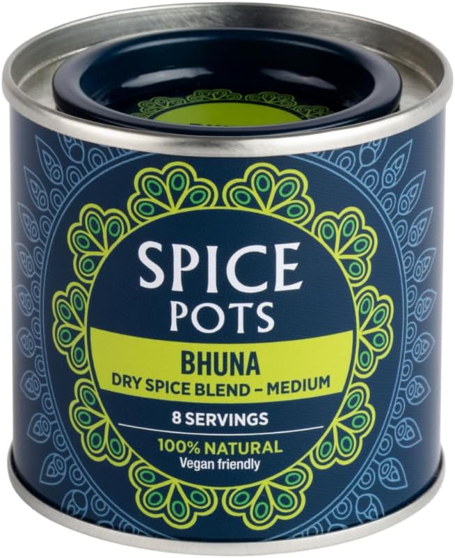 Bhuna Powder by Spice Pots - 100% Natural Ingredients - Gluten Free & Vegan Curry Powder - Dry Spice Blend (Medium Heat) - 80g Pot (16 Servings)