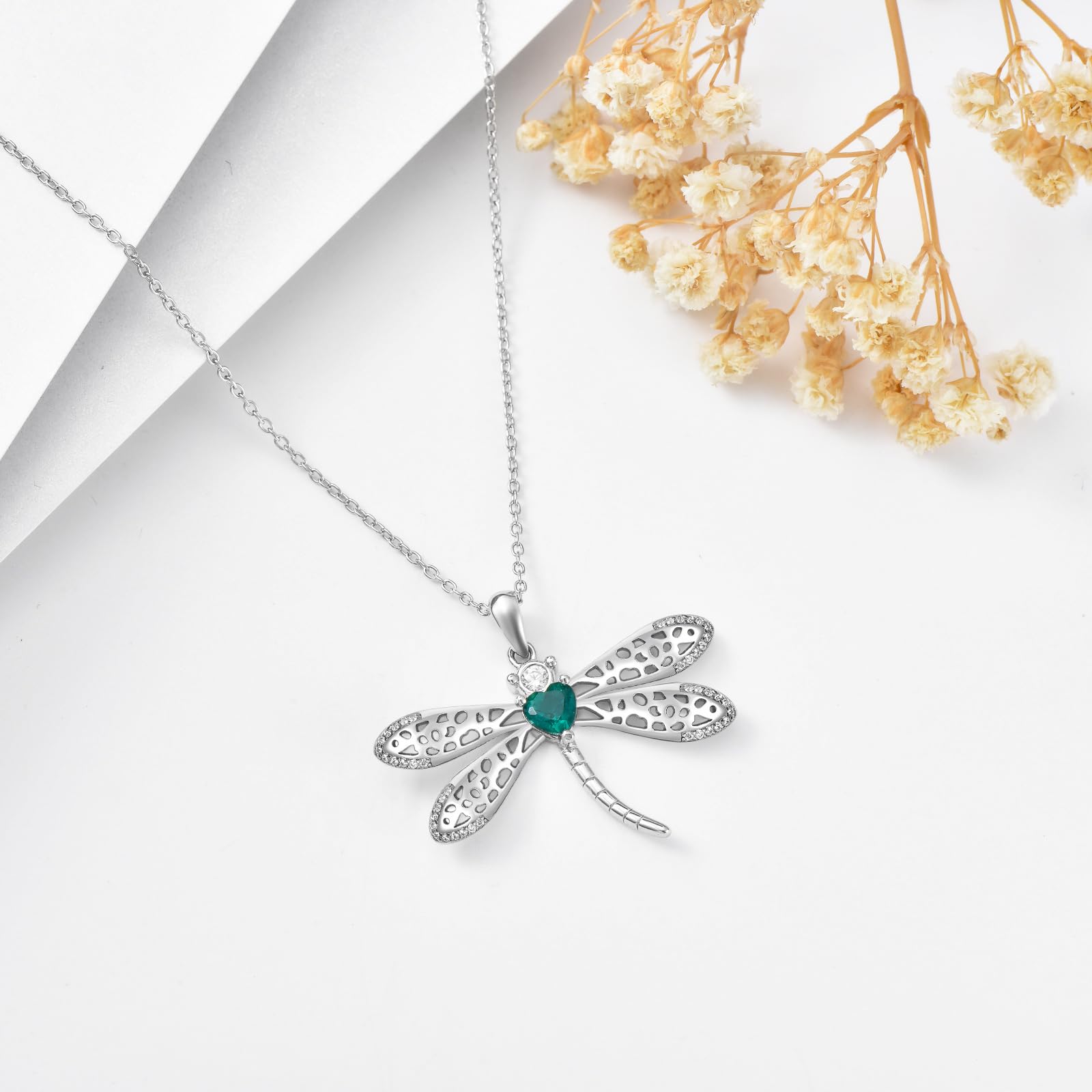 Smeraldo collana in argento sterling 925 libellula collana laboratorio smeraldo cresciuto ciondolo per le donne