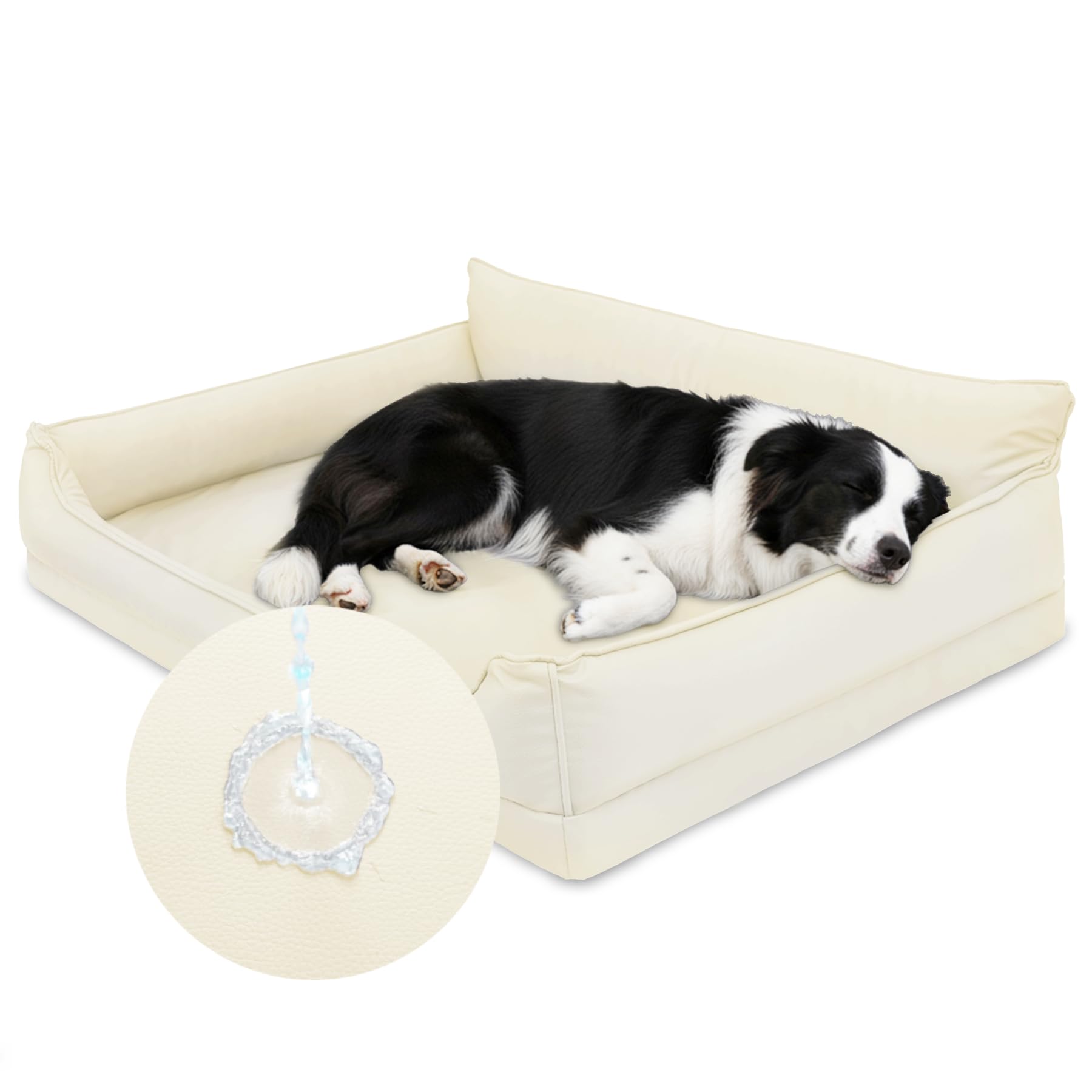 Favodormir Cuccia Cane Interno Taglia Media,Ecopelle Divano Per Cani Impermeabile-91x68 cm,Cuccia Cane Schiuma a Uovo,Cuscino Rimovibile Lavabile,Lettino Per Cani Antiscivolo, Beige