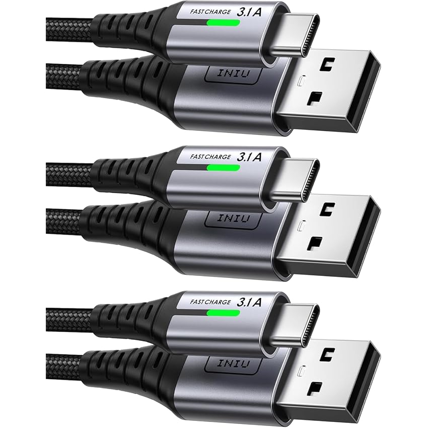 INIU Cavo USB Type-C, Cavo USB A a USB C 3,1A Ricarica Rapida [3Pezzi/0,5+2+2m] Lega