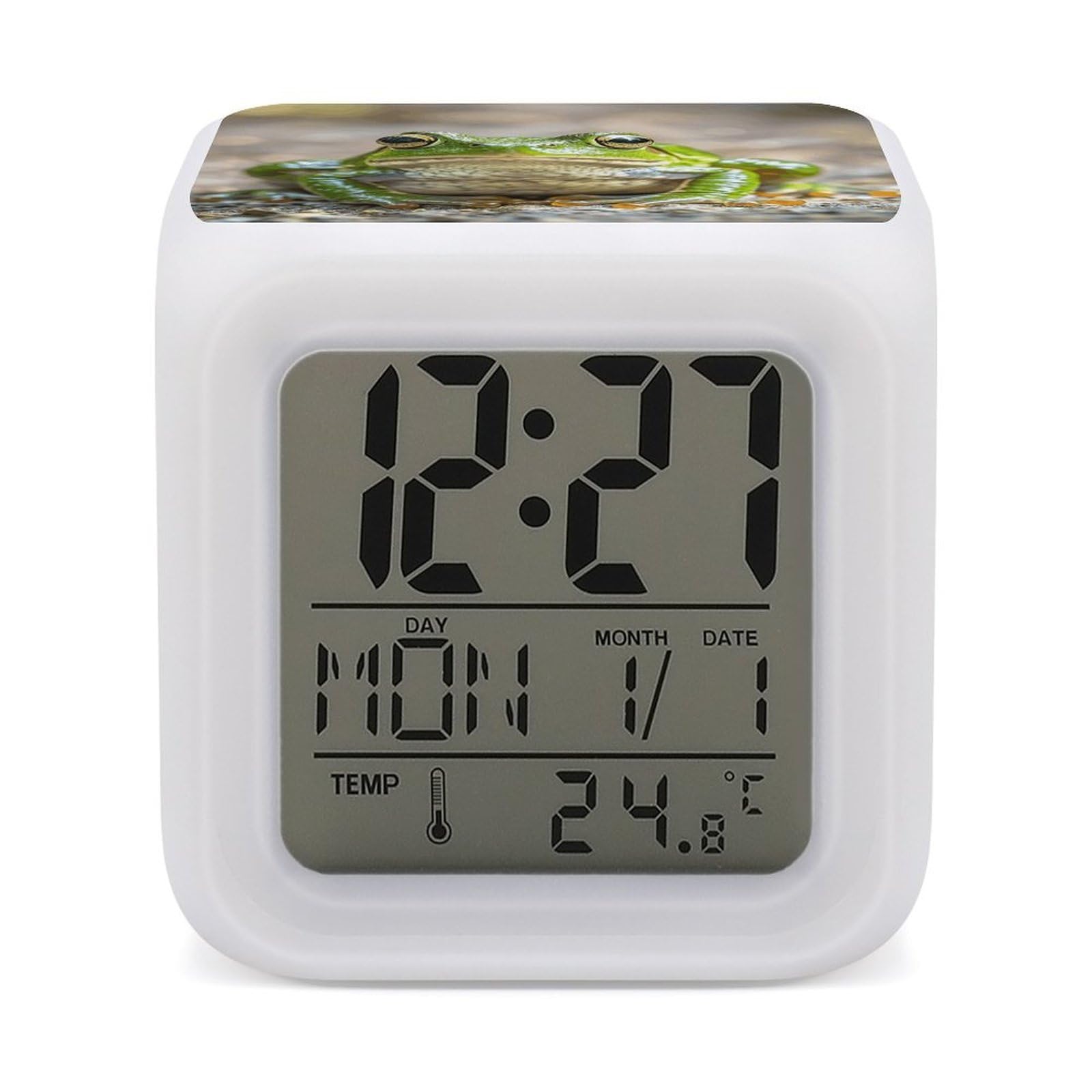 FekiLoot Cute Frog Alarm Clock for Heavy Sleepers Small Digital Alarm Clock with Date Temperature Wake Up Digital Clocks with 7 Colors Changing Desk Clocks for Bedroom Bedside Nightstand