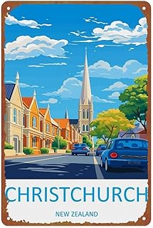 Christchurch Travel Poster Scenery Metal Sign For Home Bedroom Office Hallway Bathroom Wall Decoration Size 12x8 Inch