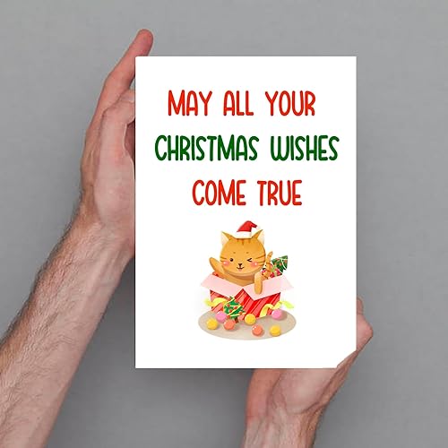 Miniatura 3 de Dapofajo Bonita tarjeta de Navidad, bonita tarjeta de Navidad de gato, May All Your Christmas Wishes Come True. Tarjeta navideña para amigos, niños,