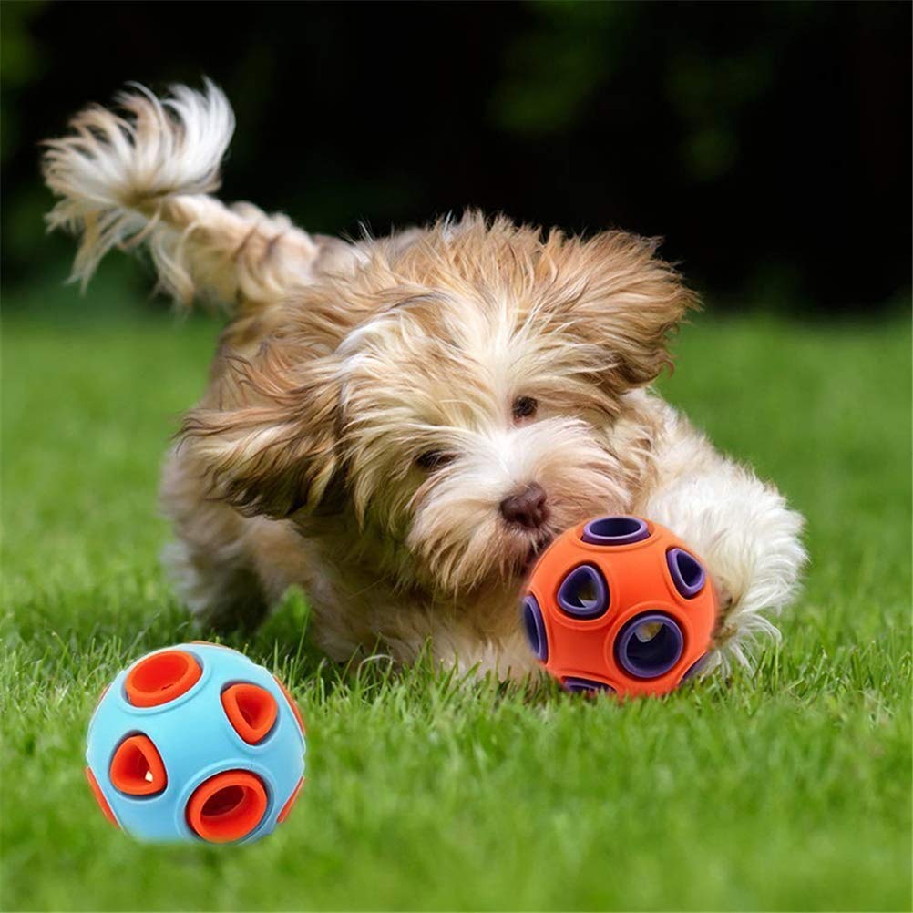 MU Gile Bounce Food Dispenser Palla per Cani Chew Masticare in Gomma Cassaforte Cassaforte Pet Interactive Pet Toys Bell Giochi Denti Pulizia,Arancia