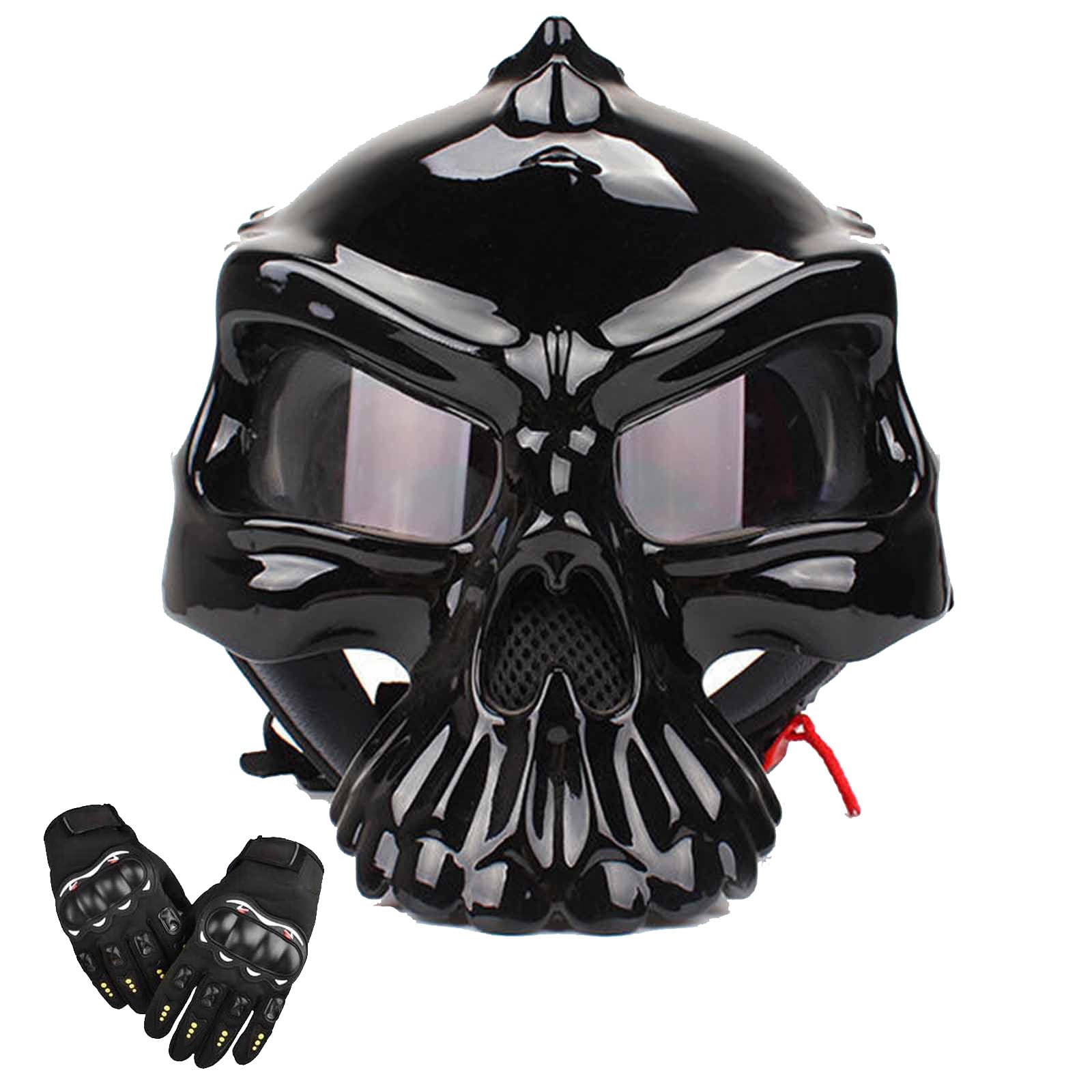 Casco de Moto Unisex con Calavera Retro, Casco de Moto de Cara Abierta, Casco de Scooter Personalizado con Guantes, Aprobado por ECE, para Todas Las Estaciones