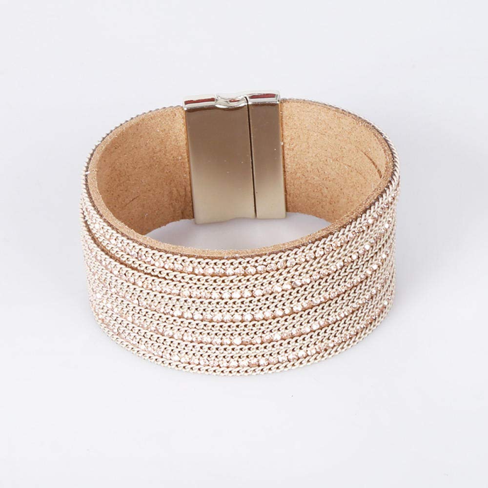 Lederarmband für Frauen, mehrschichtige Retro-Lederarmbandstudentin Khaki Magnet Schnalle Zirkon Armband Damen Kreatives Temperament Mehrschichtiger Armband-Lederarmband Personalisierte Kleidung