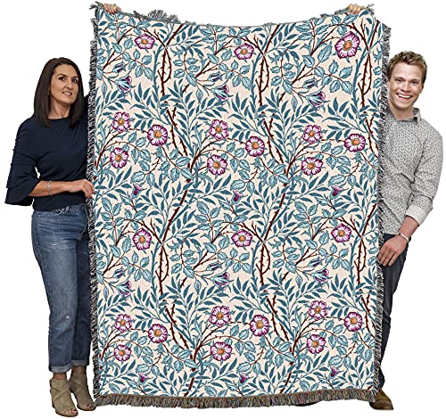 Image of Pure Country Weavers William Morris Sweetbriar Frost Blanket - Arts & Crafts - Gift Tapestry Throw Woven from Cotton - Made in the USA (72x54)