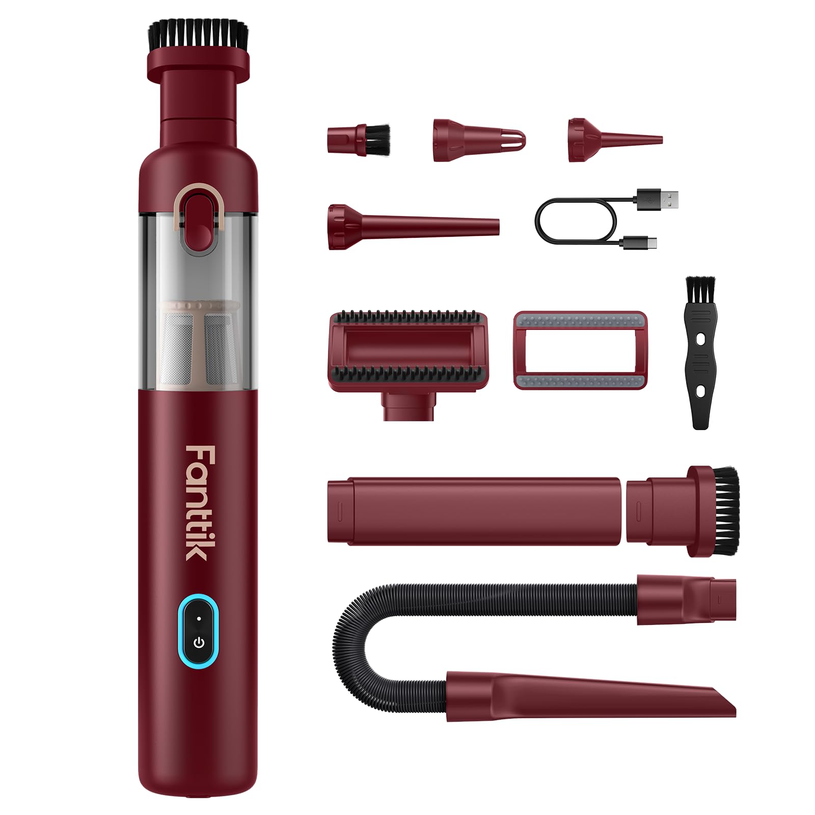 fanttik slim v8 apex car vacuum 4-in-1 portable mini cordless vacuum with 19000pa suction power type-c charge 2 suction modes handheld vacuum for car office desk keyboards red