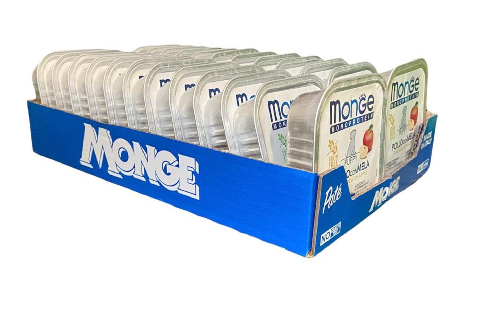 Monge Monoprotein Puppy Cibo umido per Cane Pollo con mela, senza coloranti, conservanti e zuccheri aggiunti. Confezione da 24 vaschette (1 = 150gr.)