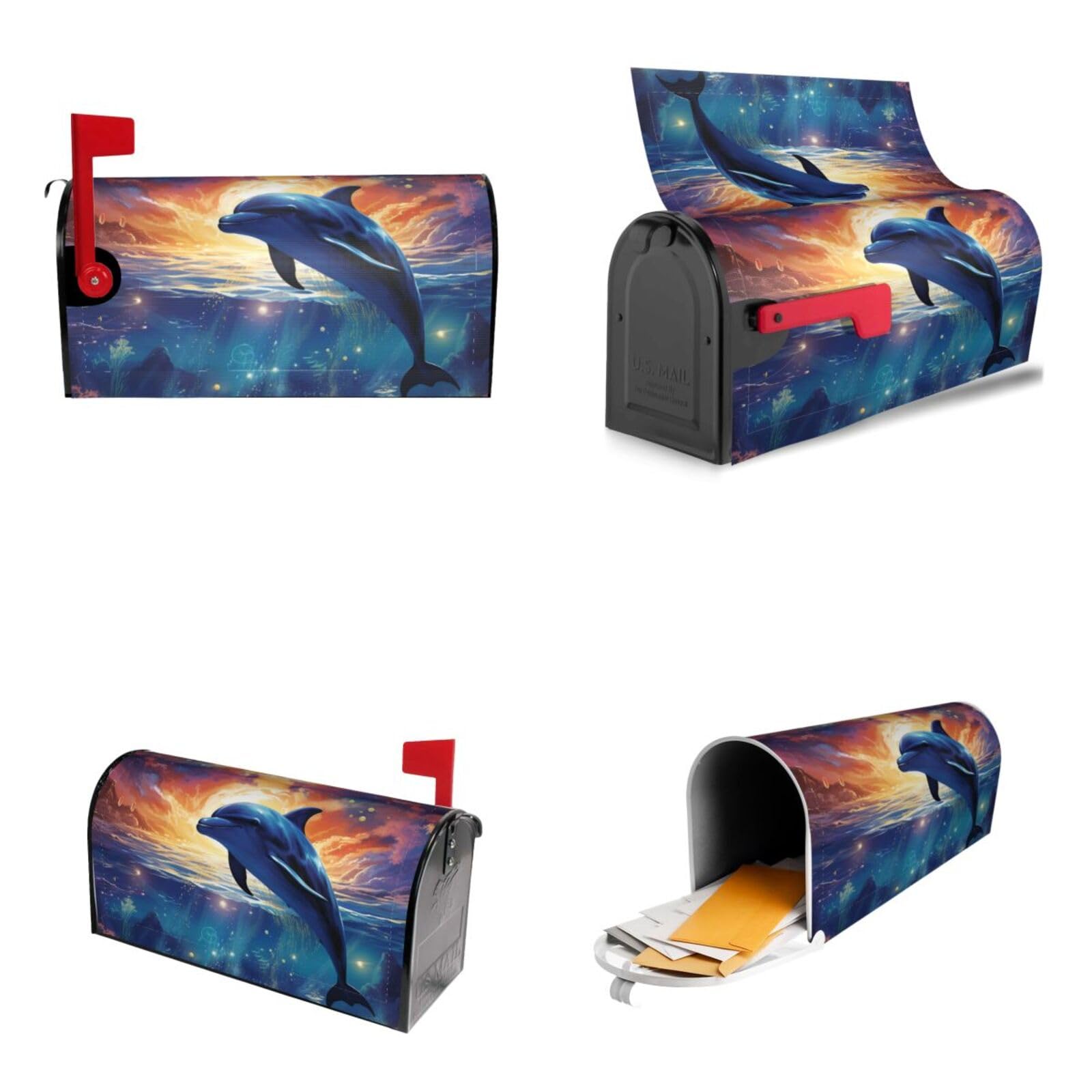 Colorful Starry Sky Ocean Dolphin Mailbox Covers Magnetic Wraps Post Letter Box Cover Garden Home Decor 25.5x21 in