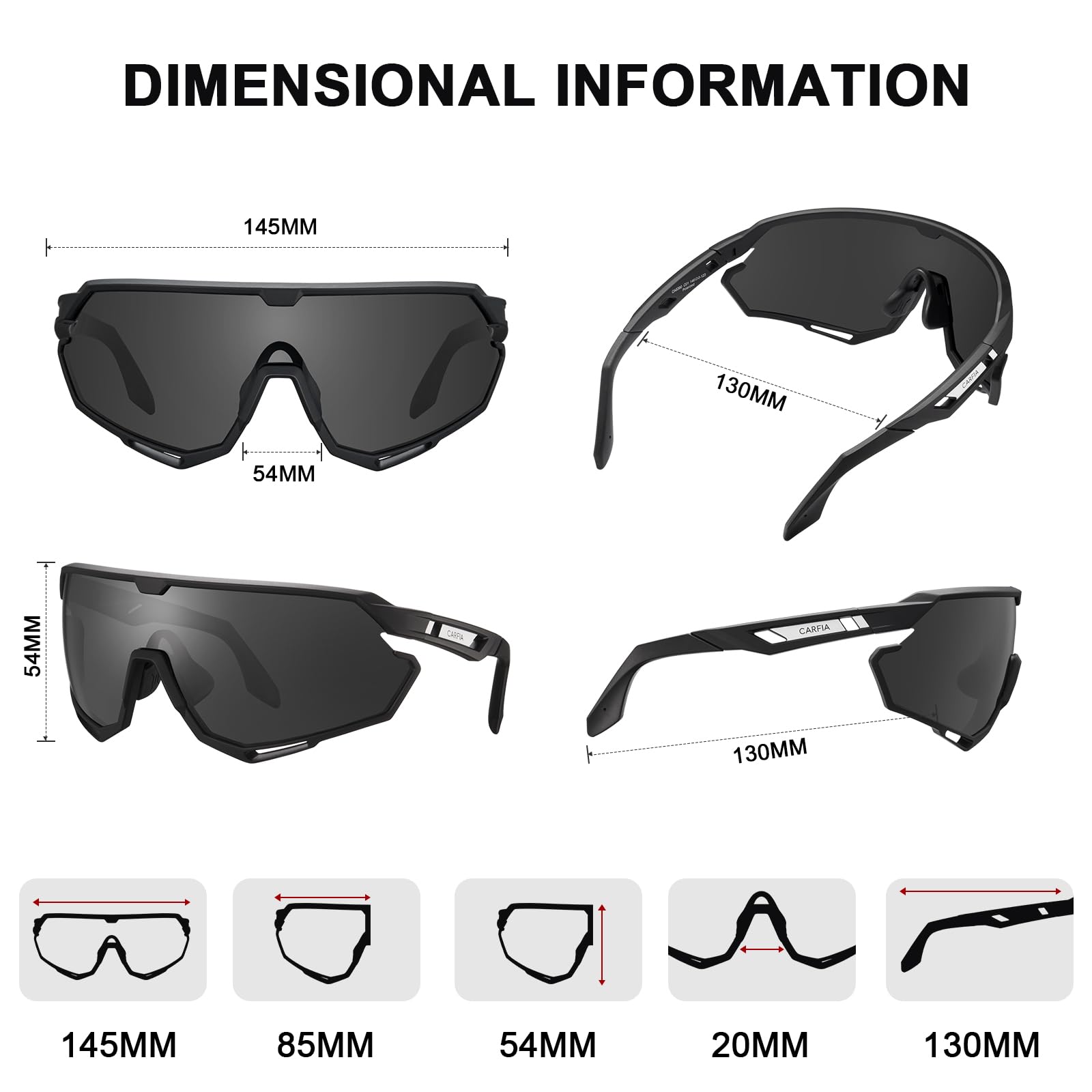 CARFIA Fahrradbrille Schnelle Brille Polarisierte Herren Sonnenbrille UV 400 Schutz Sportbrille für Autofahren Fahrrad Angeln Golf