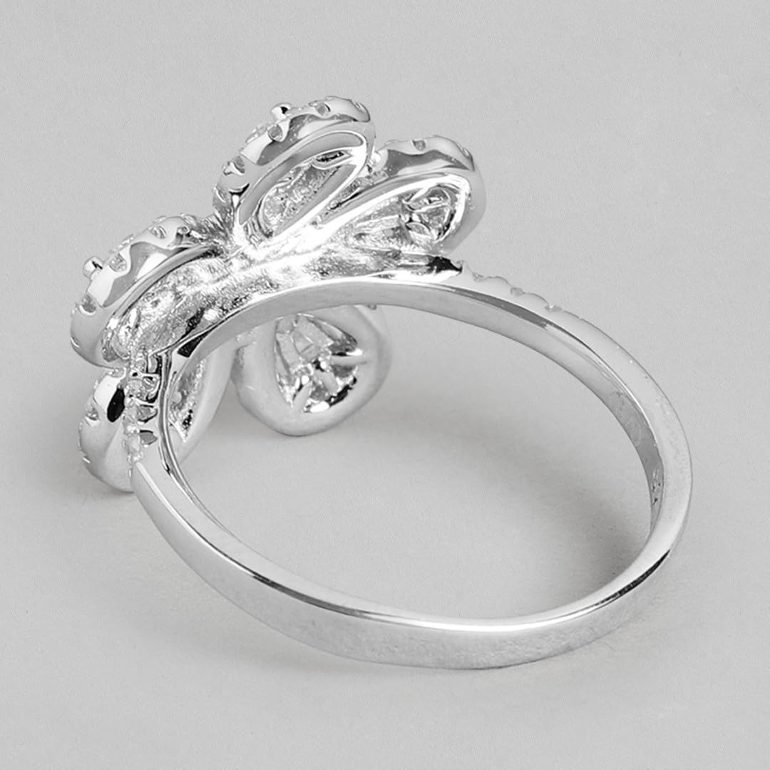 Women's 925 Sterling Silver Dazzling Floral Cubic Zirconia Ring