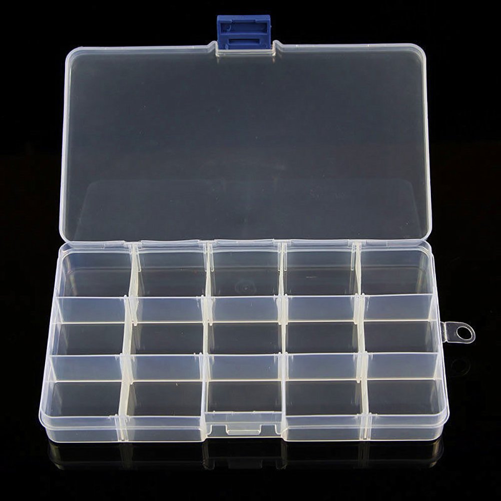 Gemini_mall® Compact Adjustable 15 Compartment Plastic Crafts Storage Box Jewelry Case Tool Container