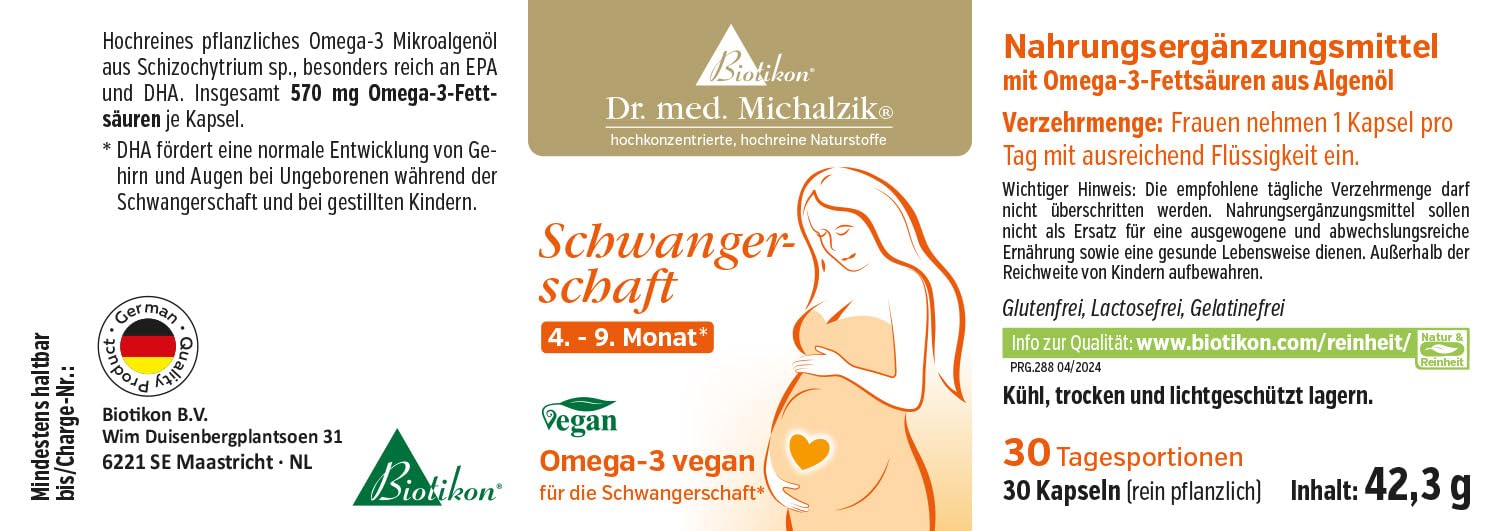 Schwangerschaft Dr. Michalzik, 800 µg Folsäure, 150 Kapseln | Mit Folsäure, DHA Omega-3, Eisen und Calcium • vegane Kapseln • eigene deutsche Produktion • ohne Zusätze