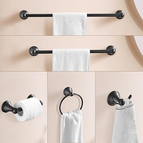 Miniatura 2 de Sagetta Juego de accesorios de baño de bronce aceitado, juego de accesorios de baño de 5 piezas, montaje en pared, incluye barra de toalla de 20